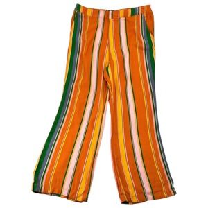 FREE PEOPLE striped wide leg pants orange green pink boho festival 12